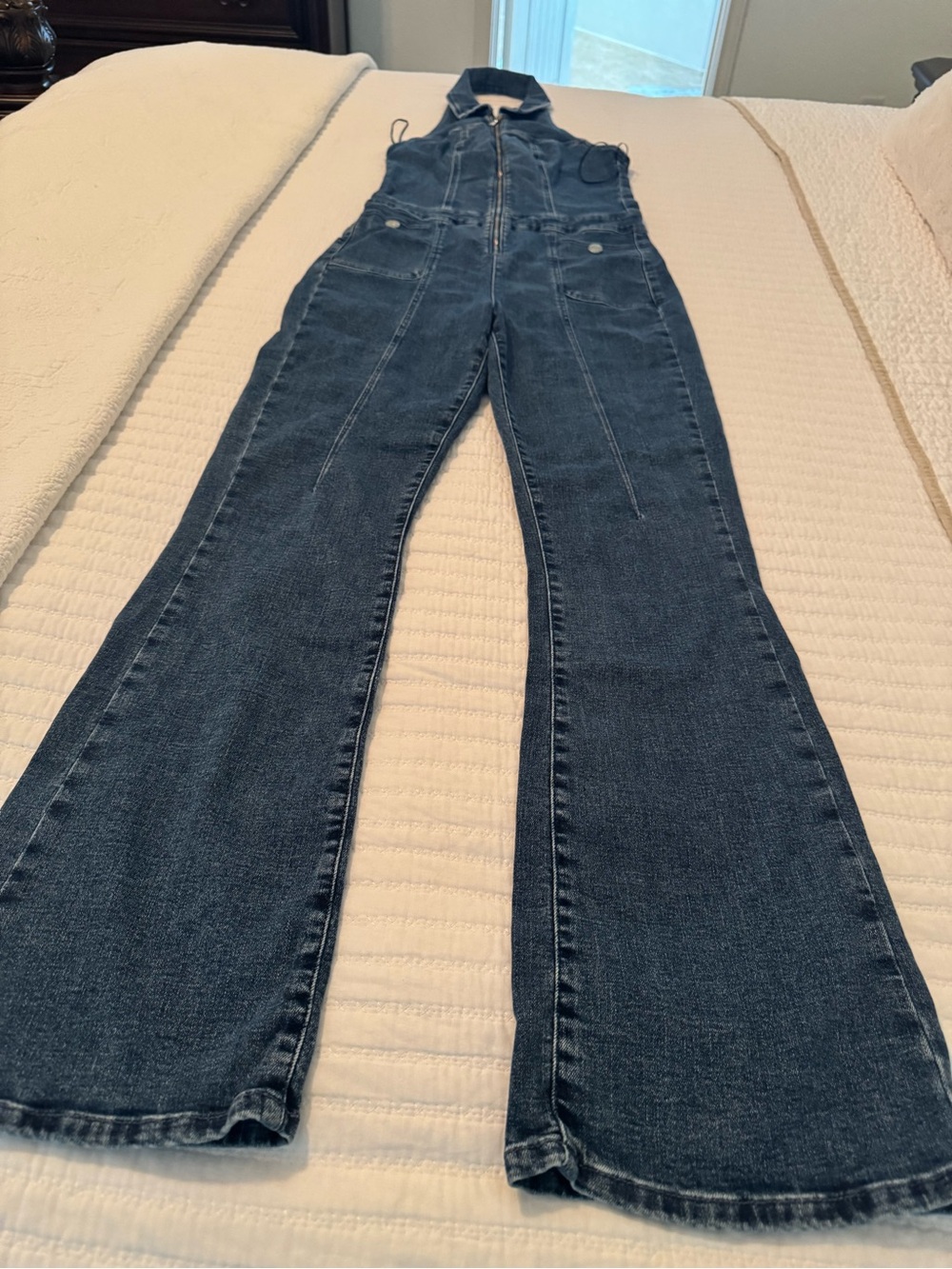 Guess Dark Indigo Denim Flared Women’s Overalls with Front Zip